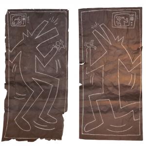 Chalk on paper by Keith Haring (American, 1958-1990), titled Dogs Eating Man.