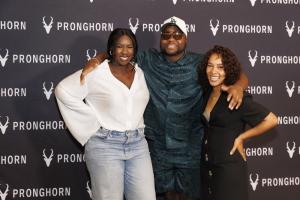 "Left to Right: Shenequa Bucknor, Pronghorn Portfolio Manager; Jeff Osuji, Founder and CEO of Eventnoire; Taylor Reed, Program Operations Manager."