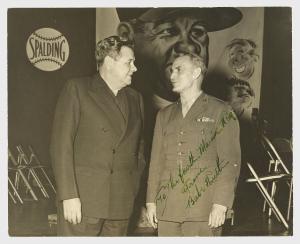 Photograph of Babe Ruth with a U.S. Marines one-star general, signed and dedicated by the slugger to the 4th Marine Regiment, probably World War II-dated (est. $5,000-$6,000).