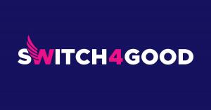 The Switch4Good logo (text reads: "Switch 4 Good") is depicted in pink text against a dark blue background.