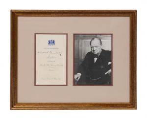 1946 luncheon notice from the city of Westminster, England, given in honor of Winston Churchill and signed by him, nicely framed and with a photo of Churchill ($4,538).