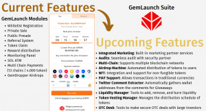 current and upcoming features of GemLaunch Suite