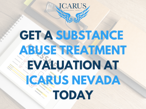 Assessment paperwork shows the concept of Icarus in Nevada offers licensed services and confidential substance abuse treatment evaluations