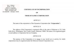 Thor Dynamics Incorporation on May 17, 2024