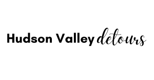 Logo of Hudson Valley Detours, black lettering on white background spelling out the name.