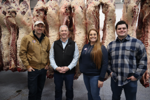 Tony Snodderly, Idaho State Director of Agriculture, and Parker Harrell, Regional Director for U.S. Senator Mike Crapo, at Sustainable Meats' processing facility.