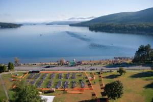 View of Lake George and the triathlon swim/transition area.