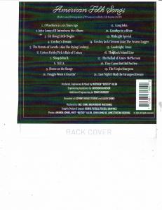 Photo of back cover of AMERICAN FOLK SONGS listing titles and some credits