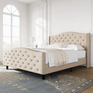 Tufted Upholstered Platform Queen Bed Frame