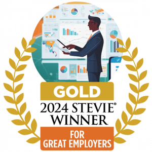 2024 digital hands gold stevie award badge for employer of the year in computer services
