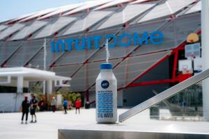 Open Water, official water of Intuit Dome and LA Clippers, in front of the Intuit Dome.