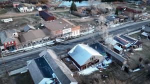 A overhead view of Montana's Virginia City, a ghost town.