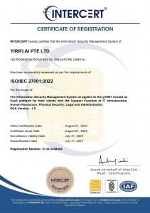 Yirifi ISO27001 Certificate