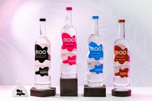 MOO Vodka Lineup of Flavors. Regular, Strawberry, Vanilla and Chocolate