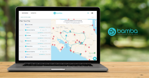 Bamba Travel's AI-powered itinerary trip builder on a laptop