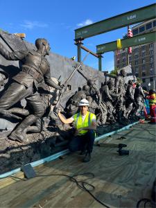 Sculptor Charlie Mostow onsite with A Soldiers Journey