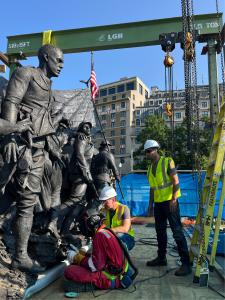 Sculptors Howard and Mostow onsite at the WWI Memorial assembly