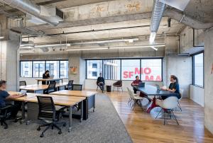 capital one height adjustable desk in the spacious office room