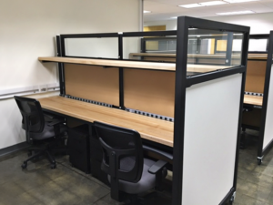 maple top cubicle workstations for two