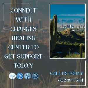 A desert scene shows the concept of Make the confidential call to Changes Healing Center to get immediate support options