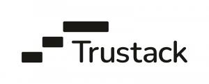 Corporate logo for Trustack (UK MSP, Cyber Security, IT Services, IT Support business). A black on white logo featuring the word "Trustack MSP" with a stylized design of three black rectangles arranged in a stair-step pattern to the left.