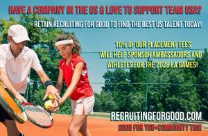 Companies that retain Recruiting for Good for search find talented professionals; and can choose which student athletes get funding investment in Elite Tennis Camps www.RecruitingforGood.com Good for You+Community Too!