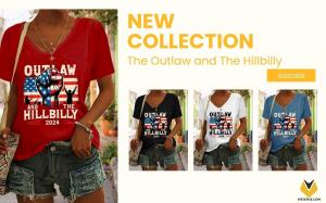 Step out in style with the Women’s V-Neck Outlaw T-Shirt, featuring a flattering V-neck cut and a bold graphic that celebrates your rebellious side