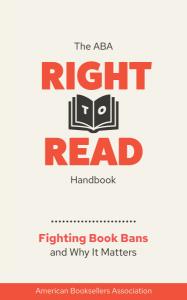 Minimalist beige, black and red book cover of The ABA Right to Read Handbook: A Reader's Guide to Fighting Book Bans