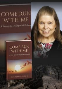 A book cover titled "Come Run with Me" by Kathleen O'Brien, featuring a serene landscape inviting readers to explore.