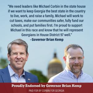 Picture of Brian Kemp Endorsing Michael Corbin