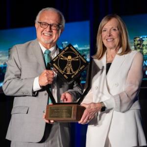 LACBA President Kristin Adrian presents the Shattuck-Price Outstanding Lawyer Award was presented to the Hon. Carlos R. Moreno (Ret.).