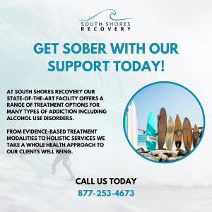 An infographic with text overlay shows the concept of Reach out confidentially for support to the South Shores Recovery staff to get proven sober support options in Orange County