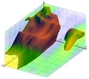 A contamination plume represented by isosurfaces modeled in Surfer