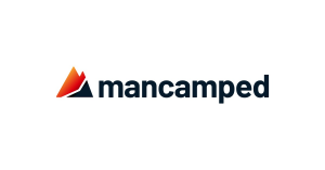 Mancamped logo on a white background, featuring a bold, stylized mountain peak with the name 'Mancamped' beside it.