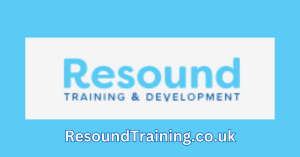 resound training logo blue letters white box blue frame