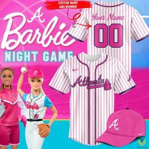 The jersey features the Braves logo and Barbie's silhouette