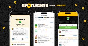 A series of screenshots showing the Untappd in-app experience and how users will can discover and explore Spotlights