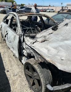 Alameda car accident attorney Bianca R. Ennix's charred vehicle after drunk driver hit her July 2023