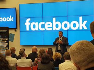 Alex Bomberg lecturing at Facebook London on espionage
