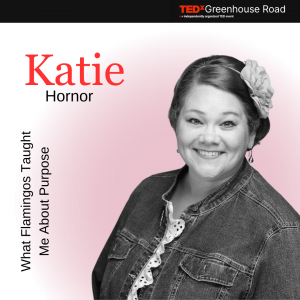 Katie Hornor, headshot with TEDx logo