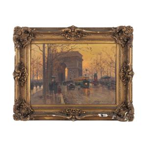 Oil on canvas by Èdouard Leon Cortès (French, 1882-1969), titled Paris at Dusk (circa 1908-1925), artist signed, stamped ‘Toronto’ on the frame’s back (est. CA$10,000-$12,000).