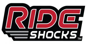 Ride Shocks Logo features bold red and black italic letters