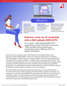 First page of a technical report with the headline "Embrace a new era of computing with a Dell Latitude 5450 AI PC".