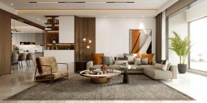 Luxury fully furnished apartment interior with modern chic furnishing