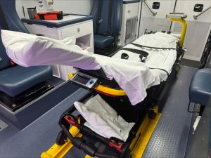 Photo of OhioHealth’s Mobile Stroke Treatment Unit equipped with a Hinckley Medical OneWeight® ambulance gurney scale.