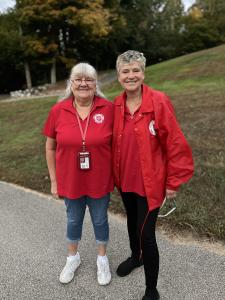 Salvation Army Emergency Disaster Services volunteers Pam Houghton and Cindy Kennedy at Logan Airport on Monday, September 30, 2024. The team is deploying to assist with Hurricane Helene relief efforts in Florida.