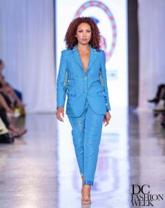 Sky Blue suit made from African Kente cloth for women.