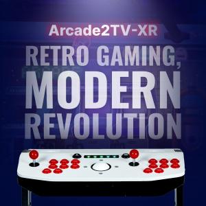 Picture of the new Arcade2TV-XR full-sized retro controller and the words Retro Gaming, Modern Revolution