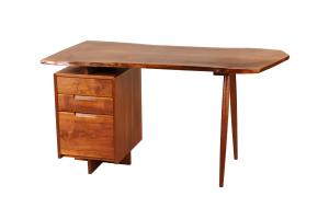 Turned walnut leg desk with pedestal by the renowned New Hope, Pa. furniture maker George Nakashima (1905-1990), signed and dated (1972) on the underside and inscribed "Winter".