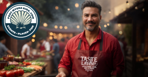 Image of Dave Maestas holding a tray and wearing an apron